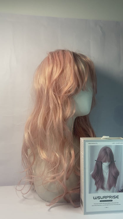 WSURPRISE 26 Inch 13×3 Ash Pink Wigs 180% Density Synthetic Lace Front Wigs  For Women