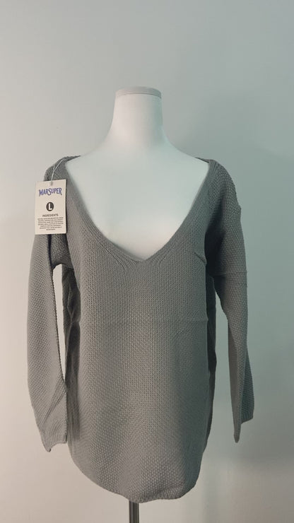 MARSUPER Sweaters Long Sleeve Tops Fashion Outfits Trendy Casual V Neck Oversize