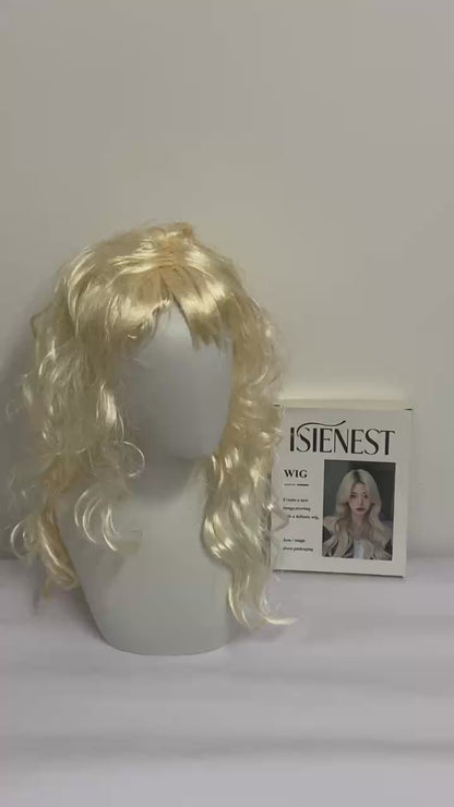 ISIENEST Long White Blonde Wavy Sytnhetic Wigs Platinum Blonde Middle Part Heat Resistant Fiber Half Hand Tied Wig For Women 24inch