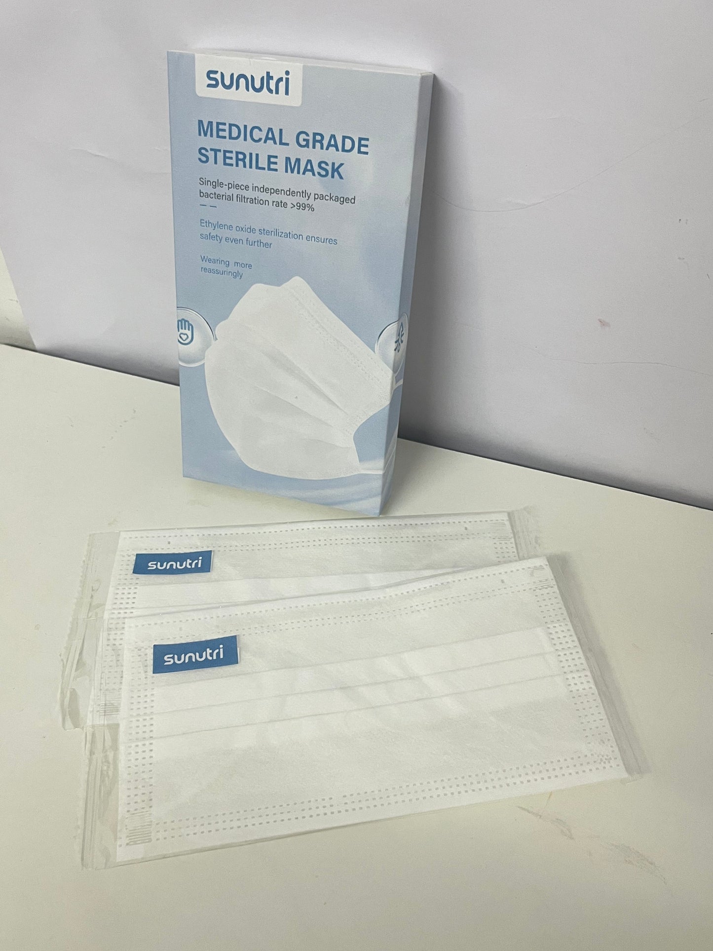 sunutri Disposable Medical Masks - Single-Piece Sterile Packaging, High Filtration Efficiency, Soft Ear Loops for Daily Protection