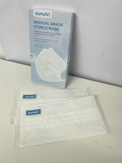 sunutri Disposable Medical Masks - Single-Piece Sterile Packaging, High Filtration Efficiency, Soft Ear Loops for Daily Protection