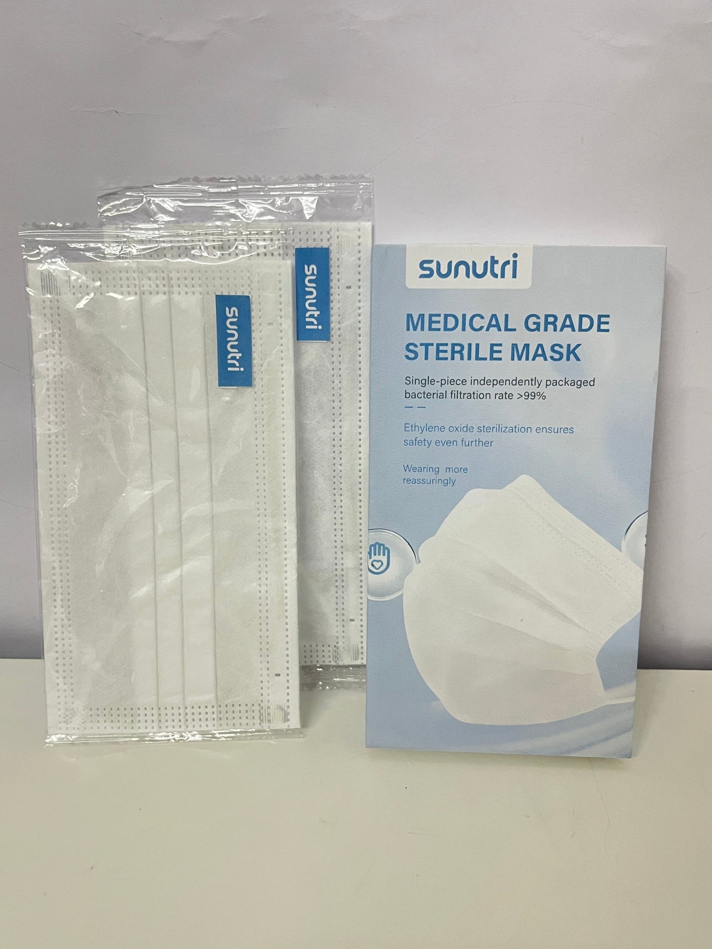 sunutri Disposable Medical Masks - Single-Piece Sterile Packaging, High Filtration Efficiency, Soft Ear Loops for Daily Protection