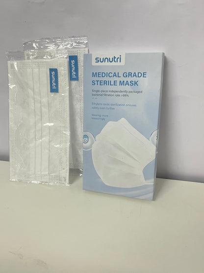 sunutri Disposable Medical Masks - Single-Piece Sterile Packaging, High Filtration Efficiency, Soft Ear Loops for Daily Protection