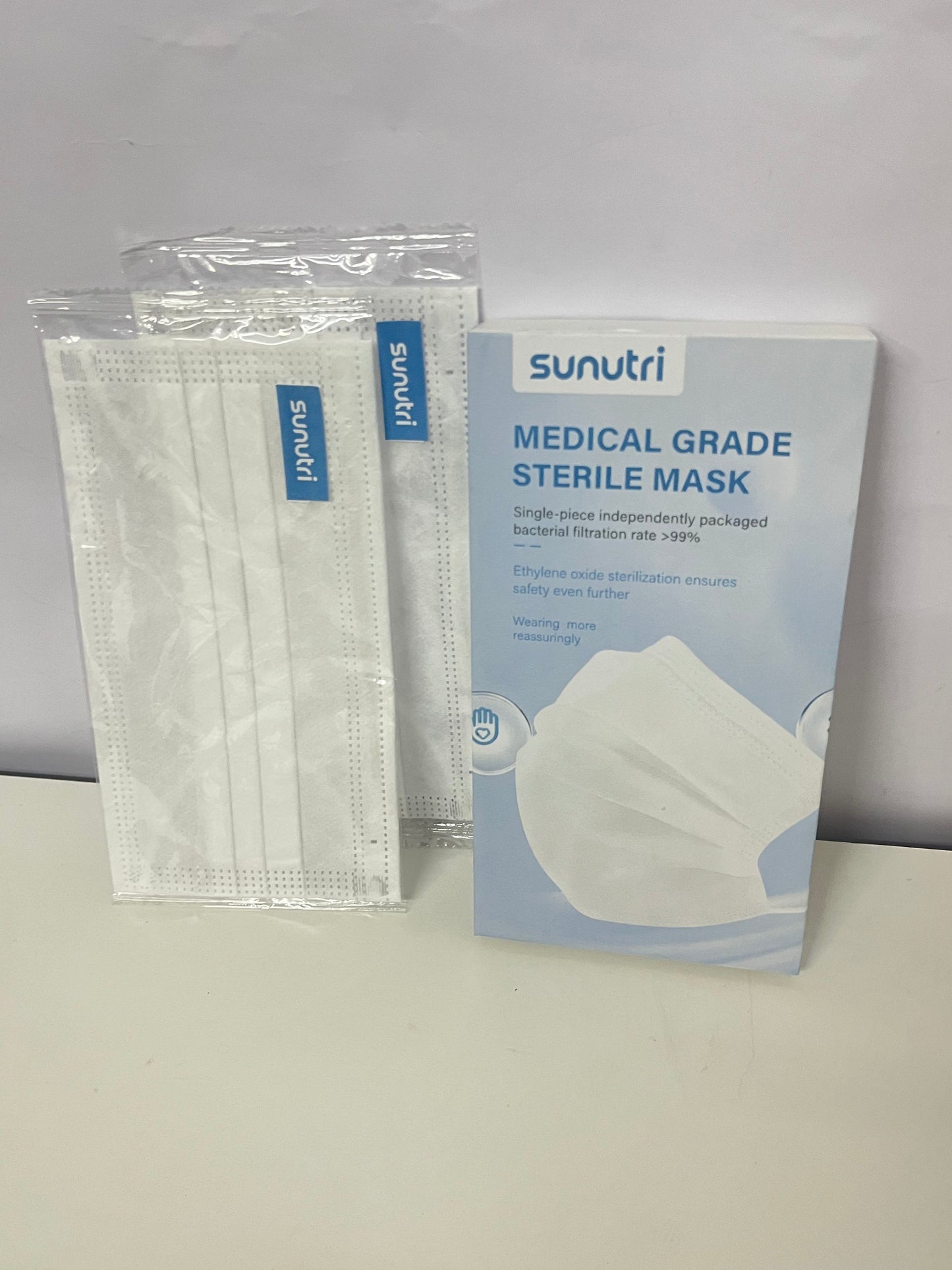 sunutri Disposable Medical Masks - Single-Piece Sterile Packaging, High Filtration Efficiency, Soft Ear Loops for Daily Protection