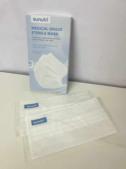 sunutri Disposable Medical Masks - Single-Piece Sterile Packaging, High Filtration Efficiency, Soft Ear Loops for Daily Protection