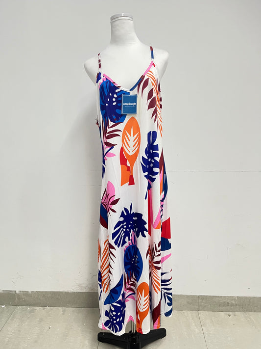 utopiangle Dresses Tropical Plant Printed Slip Maxi Dress Vacation Style Comfortable & Skin-Friendly Eye-Catching Item for Summer Outfits
