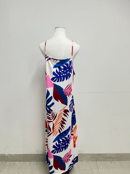 utopiangle Dresses Tropical Plant Printed Slip Maxi Dress Vacation Style Comfortable & Skin-Friendly Eye-Catching Item for Summer Outfits