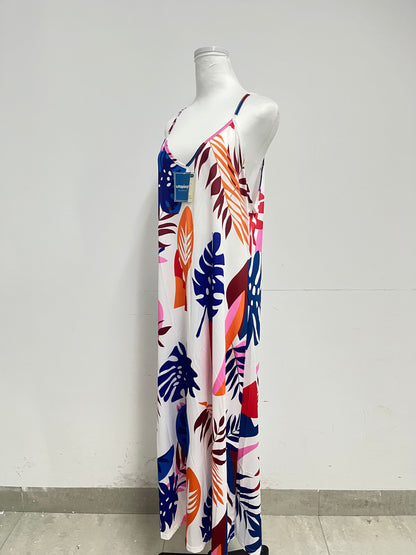 utopiangle Dresses Tropical Plant Printed Slip Maxi Dress Vacation Style Comfortable & Skin-Friendly Eye-Catching Item for Summer Outfits