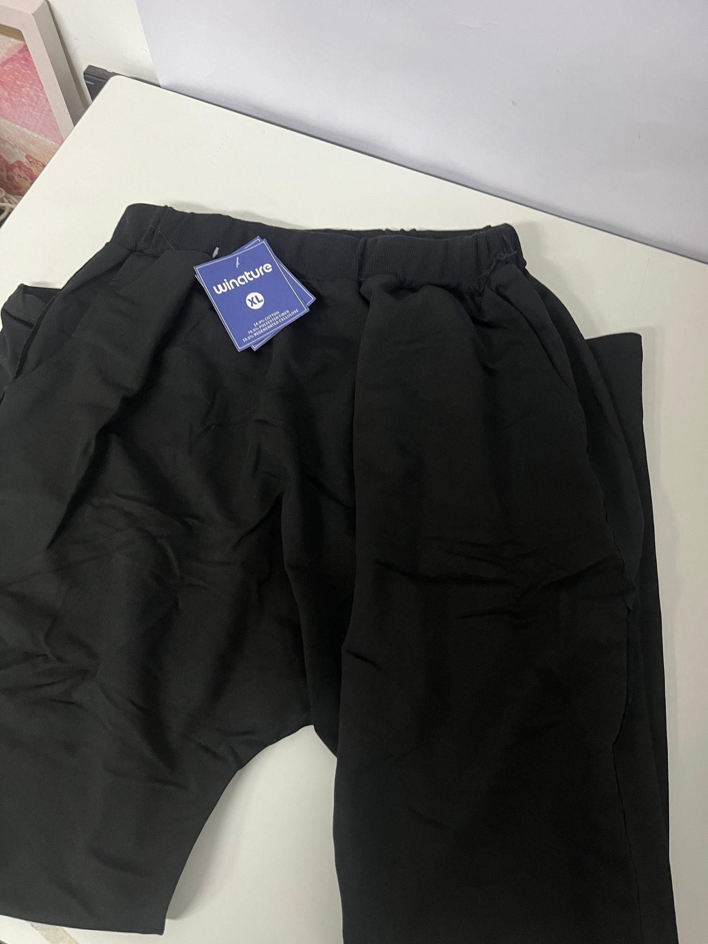 winature Solid Black Pants: Soft Blended Fabric Elastic-Waist Bottoms for Daily Comfort & Versatile Matching