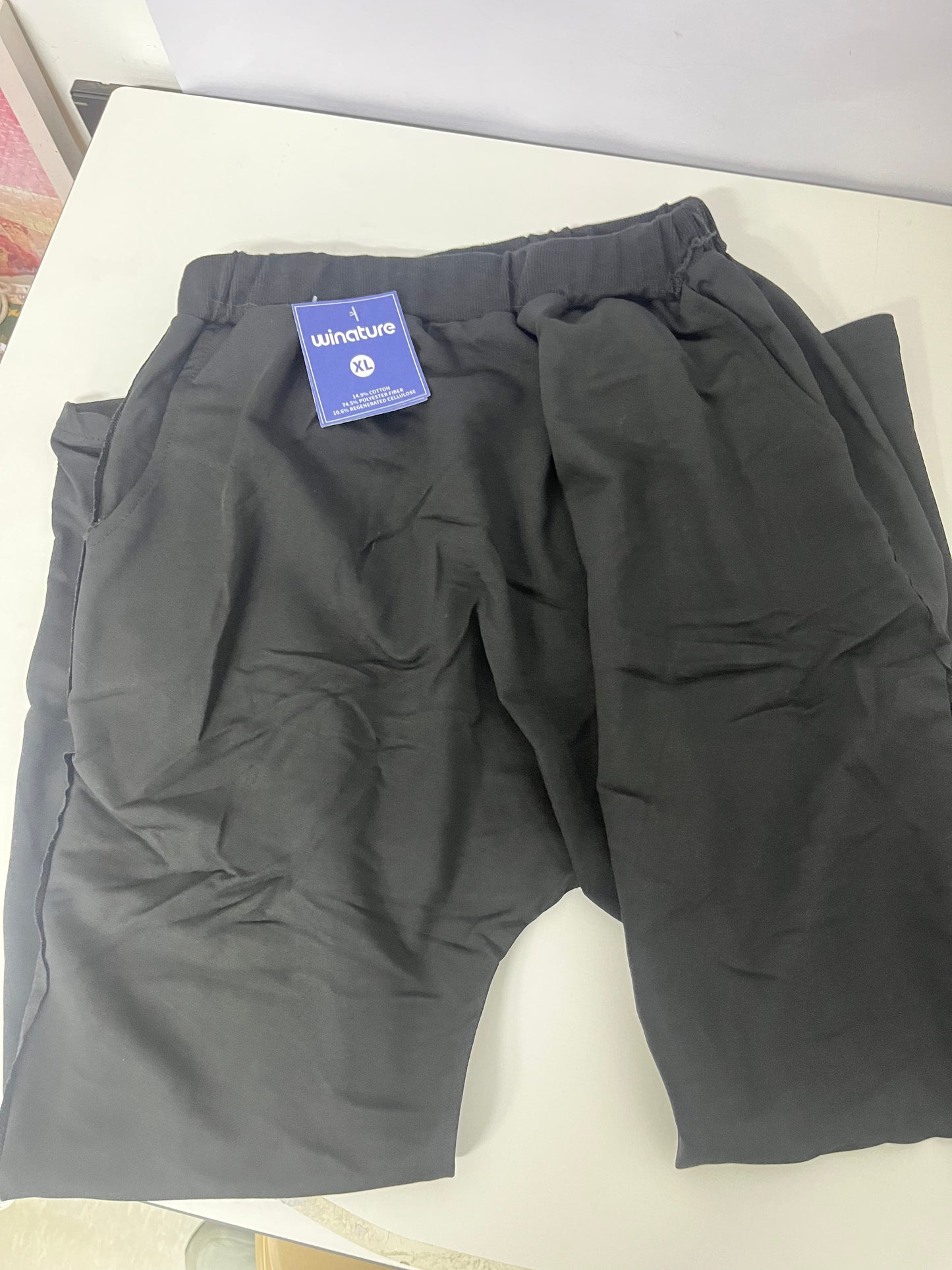 winature Solid Black Pants: Soft Blended Fabric Elastic-Waist Bottoms for Daily Comfort & Versatile Matching
