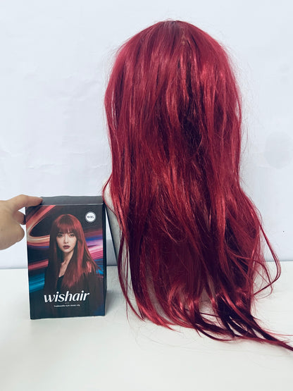 wishair Long Straight Wig - Vibrant Burgundy with Full Bangs for Natural Looks