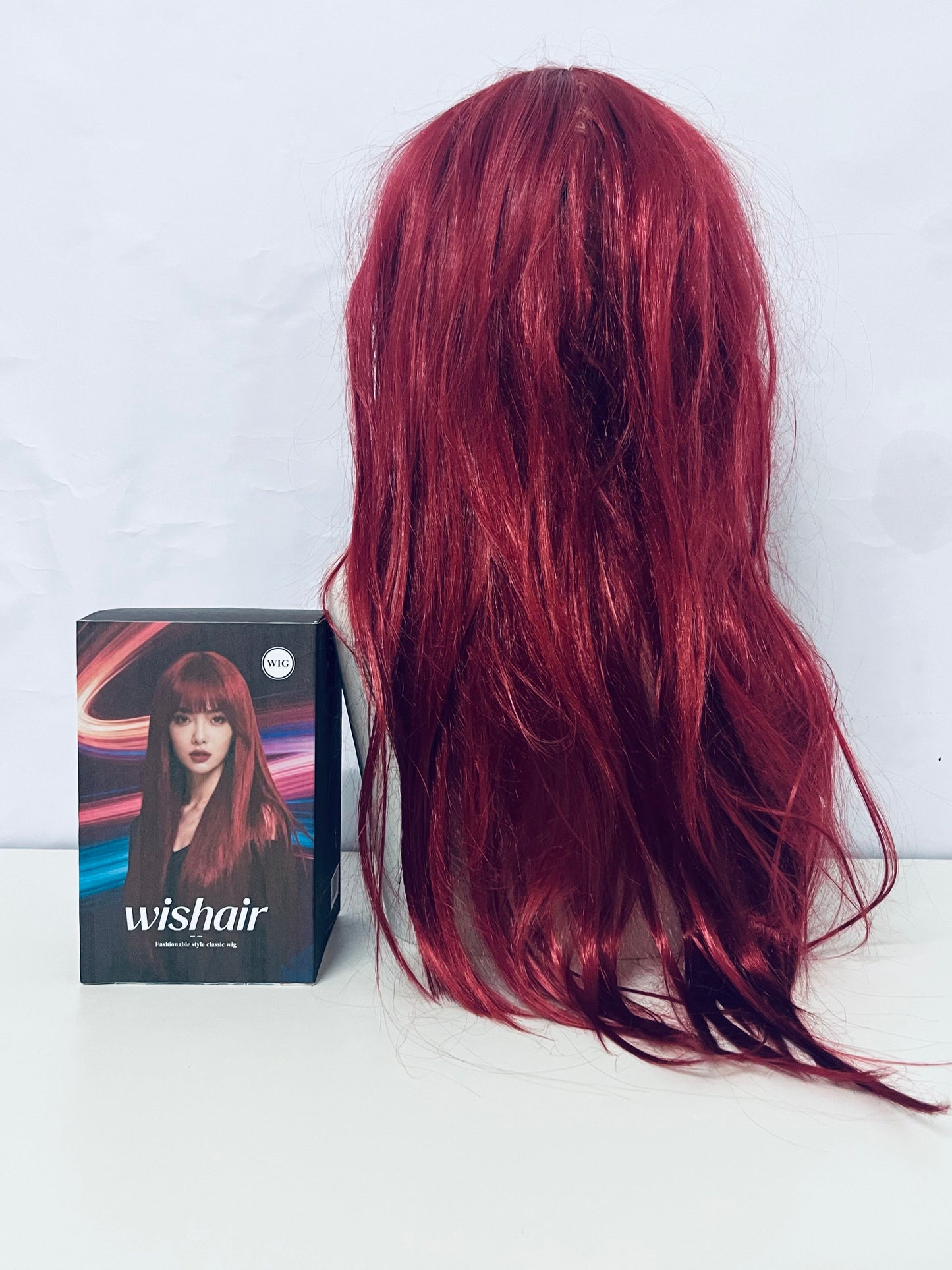 wishair Long Straight Wig - Vibrant Burgundy with Full Bangs for Natural Looks