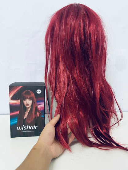 wishair Long Straight Wig - Vibrant Burgundy with Full Bangs for Natural Looks