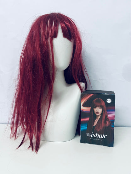 wishair Long Straight Wig - Vibrant Burgundy with Full Bangs for Natural Looks