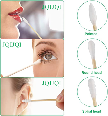 JQIJQI Cotton Swabs for medical use 2000 Count, Double Round, Pointed Natural Cotton Buds with Strong Wooden Sticks Biodegradable Organic Cotton Swab for Ears with Storage Box