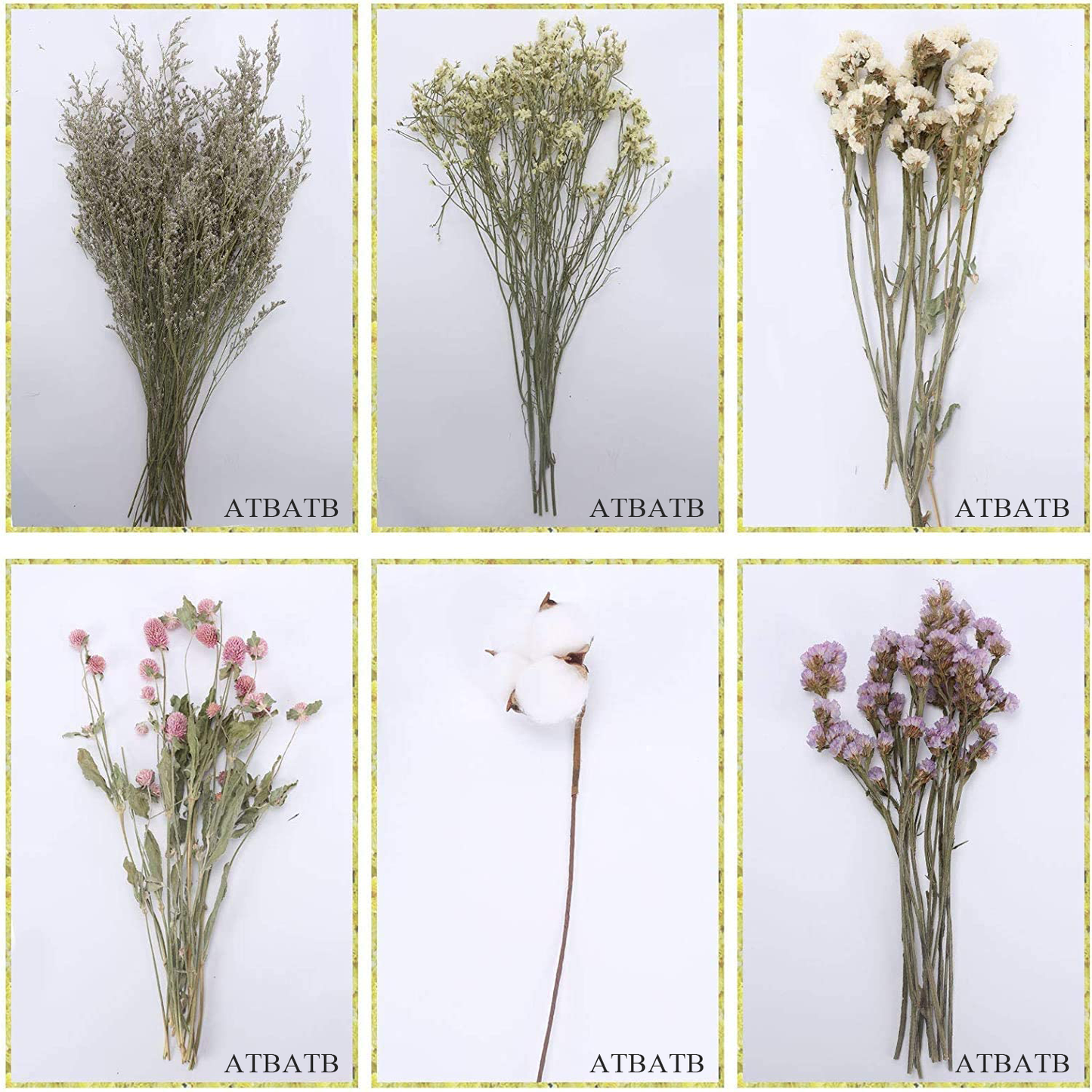 ATBATB Dried flowers for decoration Natural Dried Flowers Bouquet Dried Cotton Stem Lover Grass Gypsophila Myosotis Sylvatica Farmhouse Artificial Flowers for Filler Floral Arrangement DIY Home Party Decor