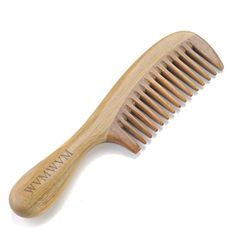 WVMWVM Handmade 100% Natural Green Sandalwood Hair Combs - Anti-Static Sandalwood Scent Natural Hair Detangler Wooden Comb (Wide Tooth)