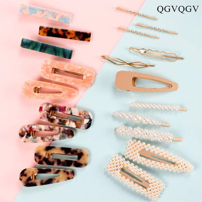 QGVQGV Hair clips Fashion Hair Clips Set, 20 PCS Pearls Hair Clips Acrylic Resin Hair Barrettes for Thick Hair,Hair Clip Hairpins for Women Girls Headwear Styling Tools