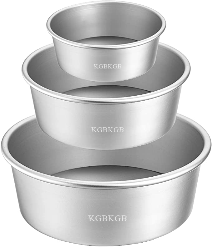 KGBKGB Round Cake Moulds Set - 4" 6" 8" Aluminium Cake Moulds with Removable Base Round Cake Moulds for Wedding Birthday Party
