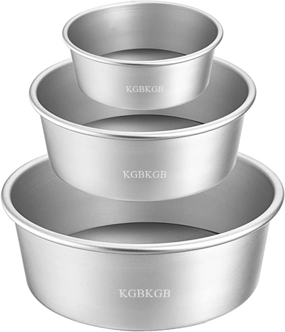 KGBKGB Round Cake Moulds Set - 4" 6" 8" Aluminium Cake Moulds with Removable Base Round Cake Moulds for Wedding Birthday Party