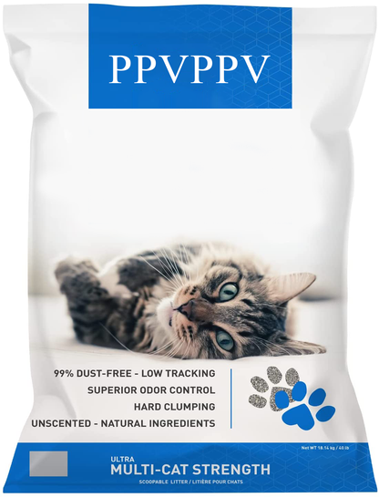 PPVPPV Premium Clumping Cat Litter Ultra Uncented Cat litter 99.9% Dust-Free, Low Tracking, Hard Clumping, Superior Odor Control & Natural Ingredients