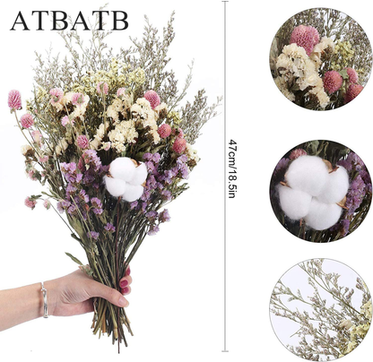 ATBATB Dried flowers for decoration Natural Dried Flowers Bouquet Dried Cotton Stem Lover Grass Gypsophila Myosotis Sylvatica Farmhouse Artificial Flowers for Filler Floral Arrangement DIY Home Party Decor