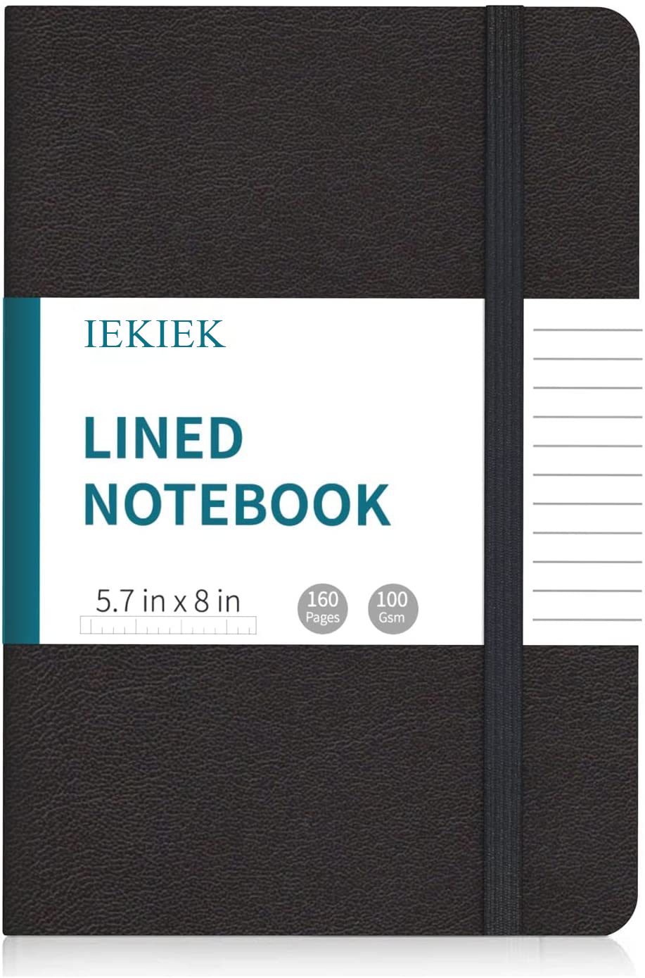 IEKIEK Journal, Lined Journal Notebook paper for Work Hardcover A5 Notebook College Ruled Notebook-160 Pages, 5.7” x 8”,100gsm Thick Paper (Black)