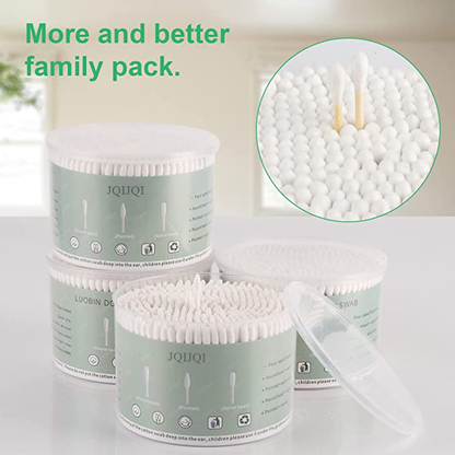 JQIJQI Cotton Swabs for medical use 2000 Count, Double Round, Pointed Natural Cotton Buds with Strong Wooden Sticks Biodegradable Organic Cotton Swab for Ears with Storage Box