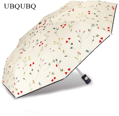 UBQUBQ Umbrellas and parasols UV Sun Umbrella Compact Folding Travel Umbrella Auto Open and Close for Windproof, Rainproof & 99.98% UV Protection Parasol with Black Anti-UV Coating（Malus spectabilis）