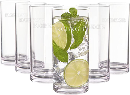 KGBKGB Classic 16 ounce Premium Quality Plastic Water Tumblers in Clear | Set of 6 Drinking Cups | Reusable, BPA-free, Top-rack Dishwasher Safe