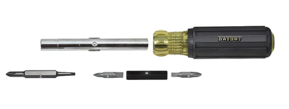 BWFBWF 32557 Multi-Bit Screwdriver / Nut Driver, Heavy Duty 10-in-1 with Interchangable Shafts and Ph, Sl, Sq, Hex Bits and Nut Drivers