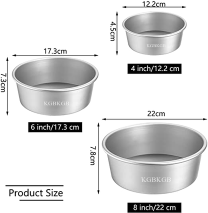 KGBKGB Round Cake Moulds Set - 4" 6" 8" Aluminium Cake Moulds with Removable Base Round Cake Moulds for Wedding Birthday Party