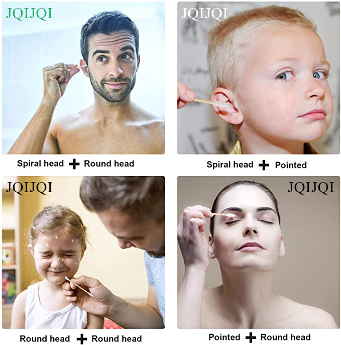 JQIJQI Cotton Swabs for medical use 2000 Count, Double Round, Pointed Natural Cotton Buds with Strong Wooden Sticks Biodegradable Organic Cotton Swab for Ears with Storage Box