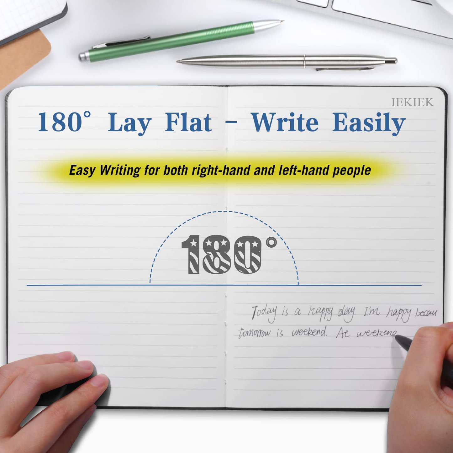 IEKIEK Journal, Lined Journal Notebook paper for Work Hardcover A5 Notebook College Ruled Notebook-160 Pages, 5.7” x 8”,100gsm Thick Paper (Black)