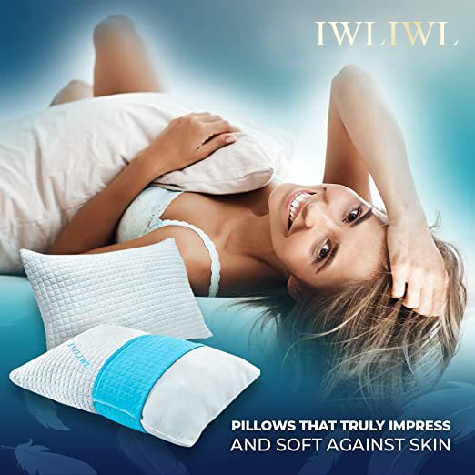 IWLIWL Memory Foam Pillows Queen Size Set of 2 - Cooling Bed Pillows for Sleeping for Stomach, Back and Side Sleeper - Firm Cool Shredded Memory Foam Pillows 2 Pack Queen Pillows Sets - Memory Pillow