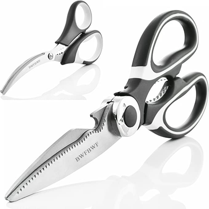 Kitchen Shears by BWFBWF - Lifetime Replacement Warranty- Includes Seafood Scissors As a Bonus - Heavy Duty Stainless Steel Multipurpose Ultra Sharp Utility Scissors