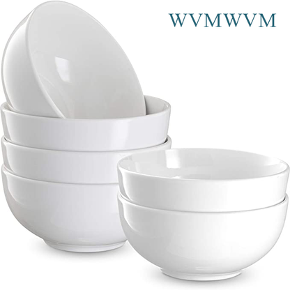 By WVMWVM, Ceramic Make From bowls, Holds 24 Oz, perfect for cereal, desserts, salads, oatmeal, Set of 6, White.