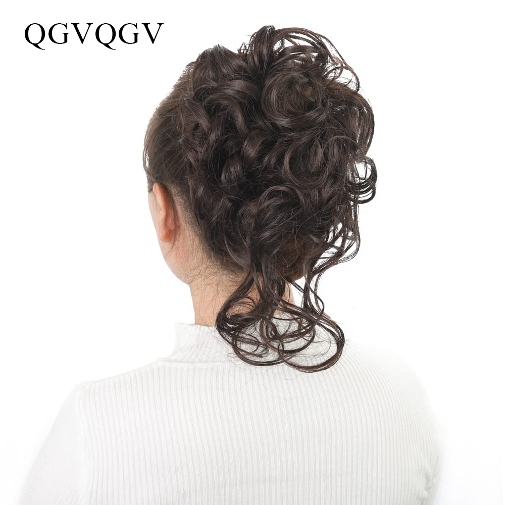 QGVQGV False hair Messy Bun Hair Piece, Updo Super Long Tousled Extensions Bun Curly Wavy Ponytail Hairpieces Hair Scrunchies with Elastic Rubber Band Synthetic Chignon hair extension for Women Girls , women's hair piece(Chocolate Brown#)
