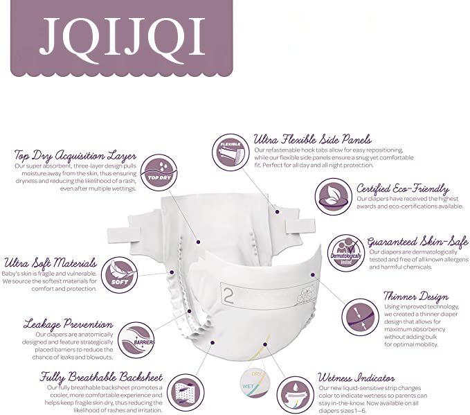 JQIJQI Premium Eco-Friendly Baby Diapers