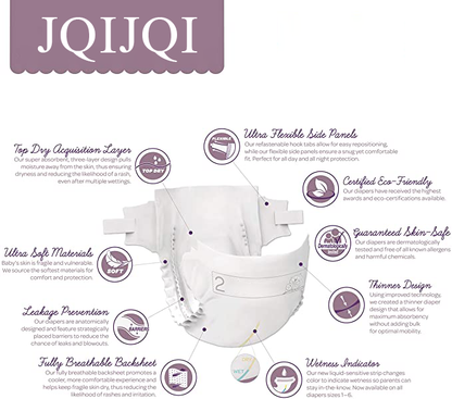 JQIJQI Premium Eco-Friendly Baby Diapers