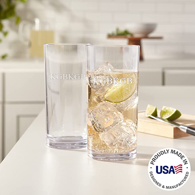 KGBKGB Classic 16 ounce Premium Quality Plastic Water Tumblers in Clear | Set of 6 Drinking Cups | Reusable, BPA-free, Top-rack Dishwasher Safe