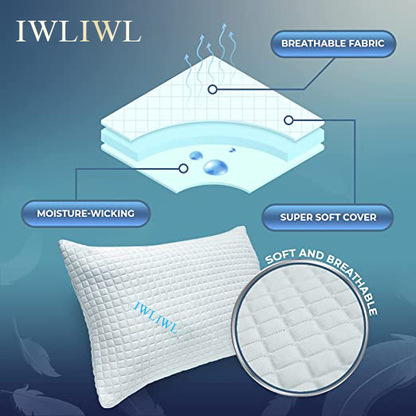 IWLIWL Memory Foam Pillows Queen Size Set of 2 - Cooling Bed Pillows for Sleeping for Stomach, Back and Side Sleeper - Firm Cool Shredded Memory Foam Pillows 2 Pack Queen Pillows Sets - Memory Pillow