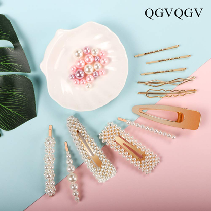 QGVQGV Hair clips Fashion Hair Clips Set, 20 PCS Pearls Hair Clips Acrylic Resin Hair Barrettes for Thick Hair,Hair Clip Hairpins for Women Girls Headwear Styling Tools