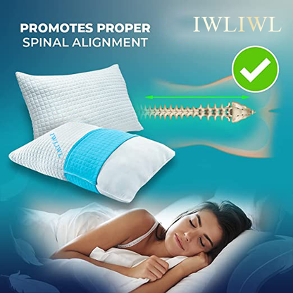 IWLIWL Memory Foam Pillows Queen Size Set of 2 - Cooling Bed Pillows for Sleeping for Stomach, Back and Side Sleeper - Firm Cool Shredded Memory Foam Pillows 2 Pack Queen Pillows Sets - Memory Pillow