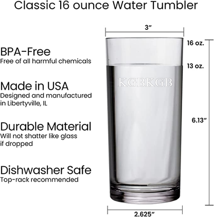KGBKGB Classic 16 ounce Premium Quality Plastic Water Tumblers in Clear | Set of 6 Drinking Cups | Reusable, BPA-free, Top-rack Dishwasher Safe