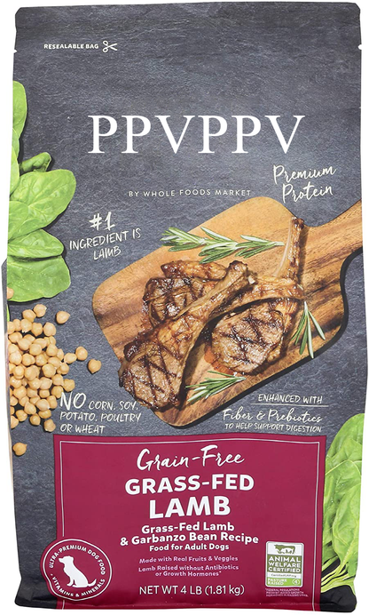 PPVPPV,Dog food, Grain-Free Adult Dog Food, Grass-Fed Lamb & Garbanzo Bean Recipe, 4 Pound
