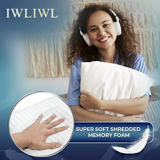 IWLIWL Memory Foam Pillows Queen Size Set of 2 - Cooling Bed Pillows for Sleeping for Stomach, Back and Side Sleeper - Firm Cool Shredded Memory Foam Pillows 2 Pack Queen Pillows Sets - Memory Pillow