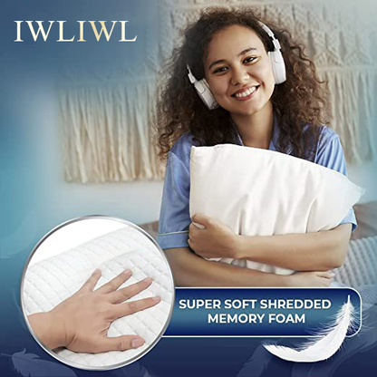 IWLIWL Memory Foam Pillows Queen Size Set of 2 - Cooling Bed Pillows for Sleeping for Stomach, Back and Side Sleeper - Firm Cool Shredded Memory Foam Pillows 2 Pack Queen Pillows Sets - Memory Pillow