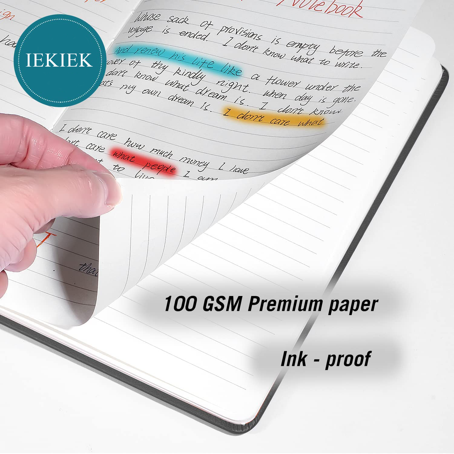 IEKIEK Journal, Lined Journal Notebook paper for Work Hardcover A5 Notebook College Ruled Notebook-160 Pages, 5.7” x 8”,100gsm Thick Paper (Black)