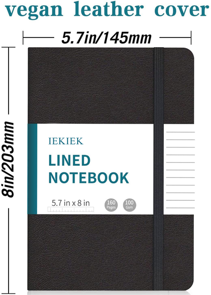 IEKIEK Journal, Lined Journal Notebook paper for Work Hardcover A5 Notebook College Ruled Notebook-160 Pages, 5.7” x 8”,100gsm Thick Paper (Black)